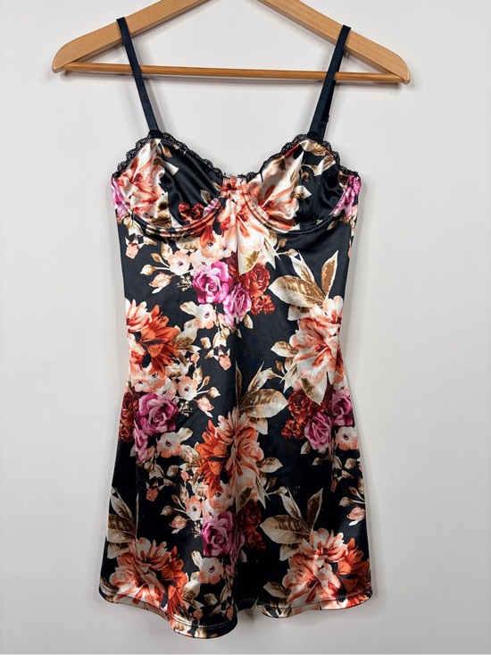 Forever 21 Dresses & Skirts - Forever 21 Black Mini Slip Dress with Pink & Orange Floral Print